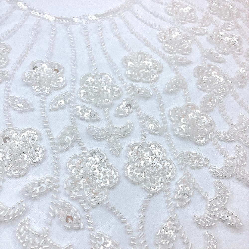 50cm Pleated Lace Trim, Floral Element Beaded Mesh