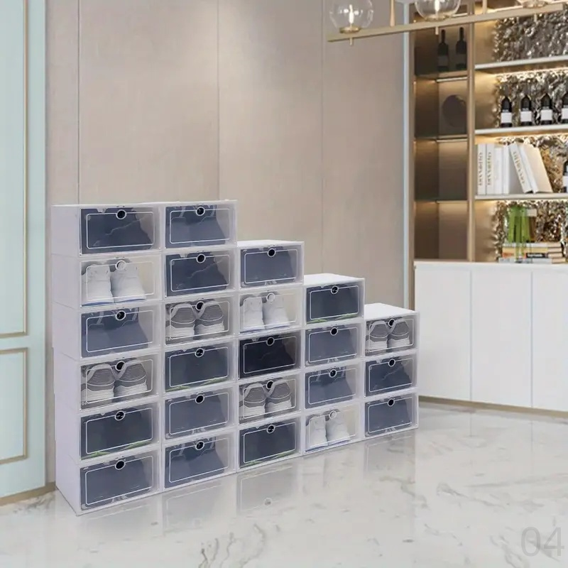 6pcs transparent plastic shoe boxes - moisture & dust proof, easy assembly, ideal for displaying shoes in closets or cabinets, shoe storage organizer details 3