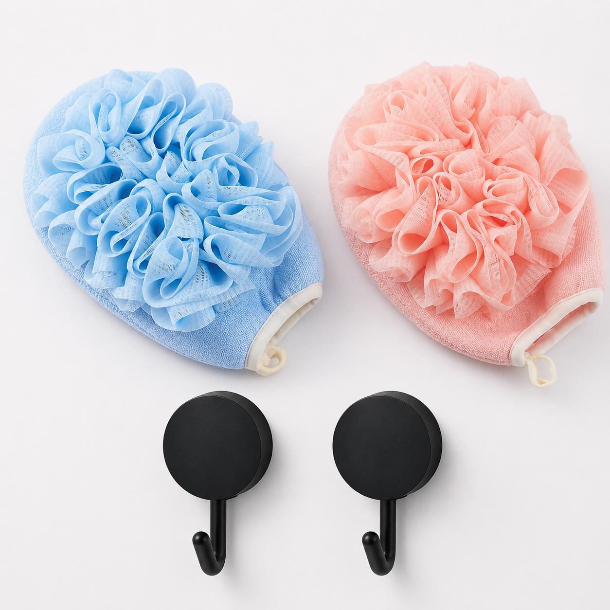 2pcs Random Colors Bath Flower Glove and Hook Set
