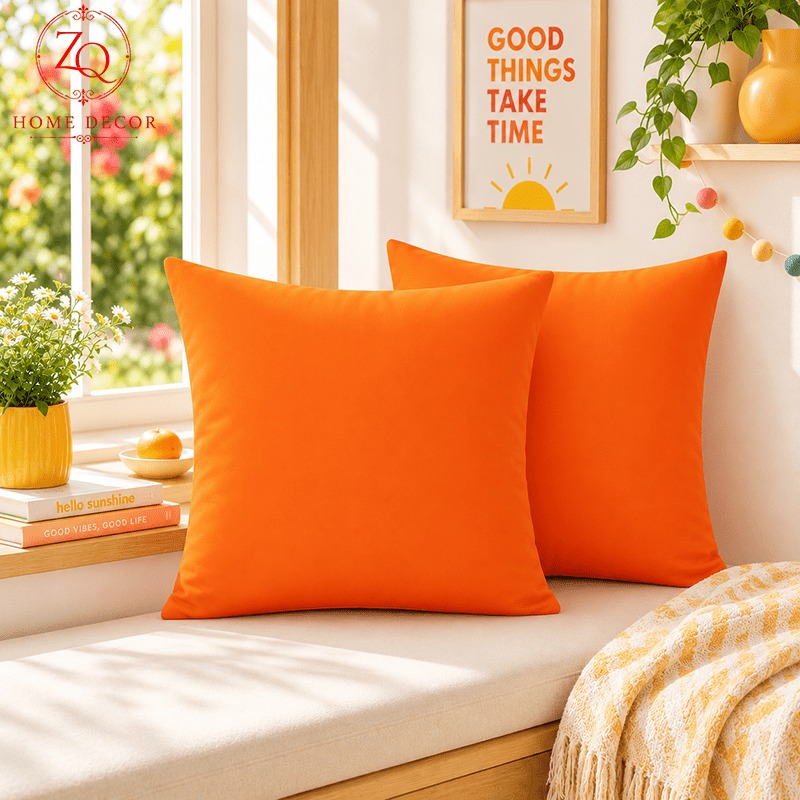 TEMU Lot de 2 housses de coussin orange chaud de couleur unie, housses de coussin carrées style Ins pour salon , housses de coussin carrées en et