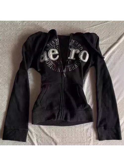 Men Embroidered Zip-Up Hoodie, Casual Streetwear Sweatshirt