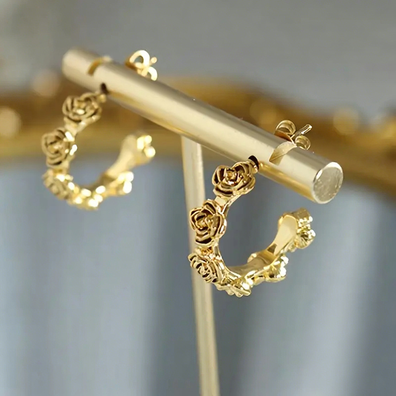 Women's Exquisite Flower C Shape Earrings, Elegant Gift