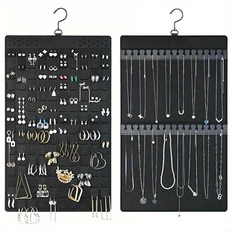 360-degree Double-sided Necklace Jewelry Hanging Bag; Hanging Jewelry Storage Box Double-sided Earring Storage Box, Can 300 Pairs Of Earrings And 30 Necklaces, Jewelry Organizers