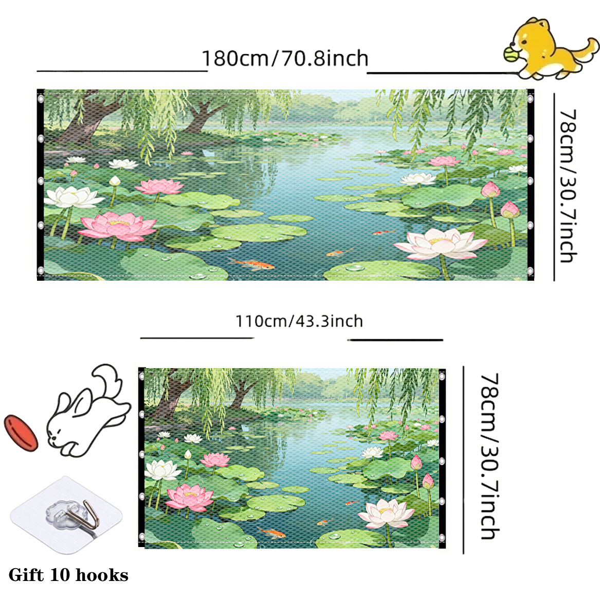 TEMU 1pc Summer Lotus Pond Pattern Pet Isolation Net, Safe Portable Folding Fence Safety Gate, 2d Flat Suitable For Corridors, Doorways, And , Quick