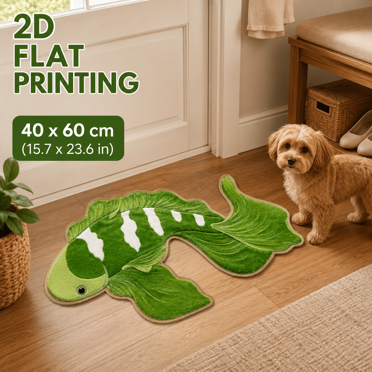 TEMU 1pc 850gsm 7mm Thick Velvet 2d Flat Printed -shaped Rug Non-slip Decorative Floor Mat Machine Washable For Bathroom Bedroom Living Room Home