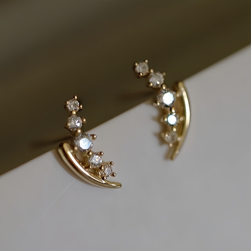 Synthetic Zirconia Moon Climber Stud Earrings for Women