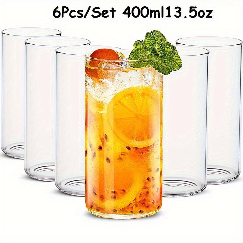 E-shop 6er-Set, Dünne runde Trinkgläser, 250/400 ml Borosilikatglas, hohes Wasser Glas, Klar Highball Glas Set, elegante Trinkgläser, Deluxe Glassets