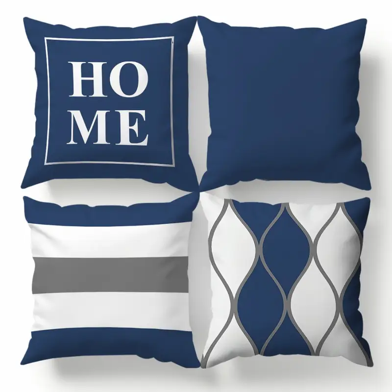 4pcs navy blue geometric stripe print pink polyester cushion cover sofa pillowcase without insert double sided print 14x14 16x16 18x18 20x20inch Product details 3