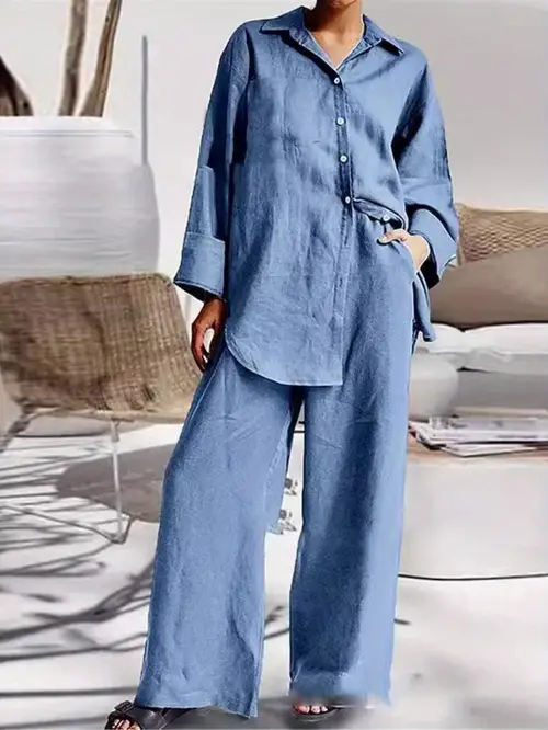 plus size new plus size womens autumn 2025 9 point sleeve shirt loose pants two piece set