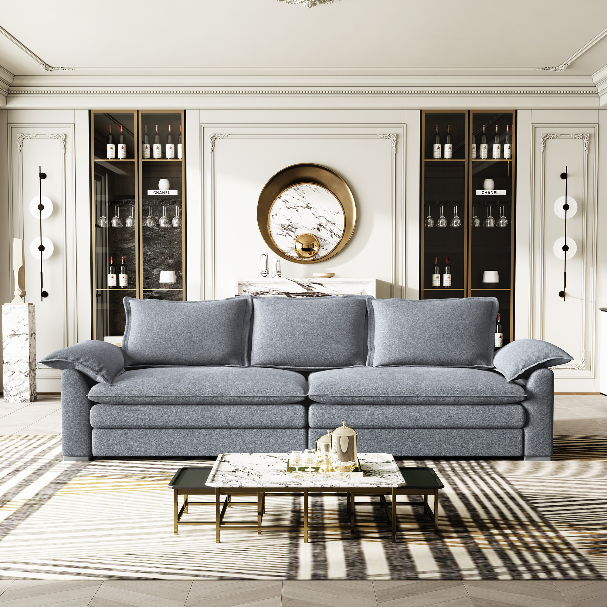 265cm Chenille Loveseat Sofa Oversized 3-seater Modern Comfy Seat Love Seat