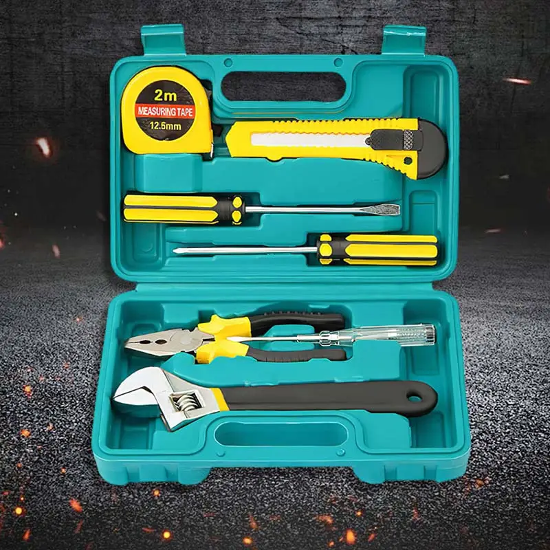 1 set carbon steel 9 in 1 multifunctional portable tool set home and auto repair kit with wrench screwdrivers pliers and measuring tape no battery required Product details 0