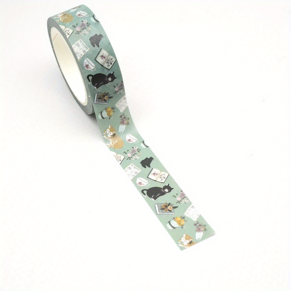 Image of 1pc 15mm*10m Valentine's Day Cat, Book, And Coffee Masking Washi Tape, Suitable For Stationery, Crafts, Gift Wrapping, And Journaling Scrapbooking