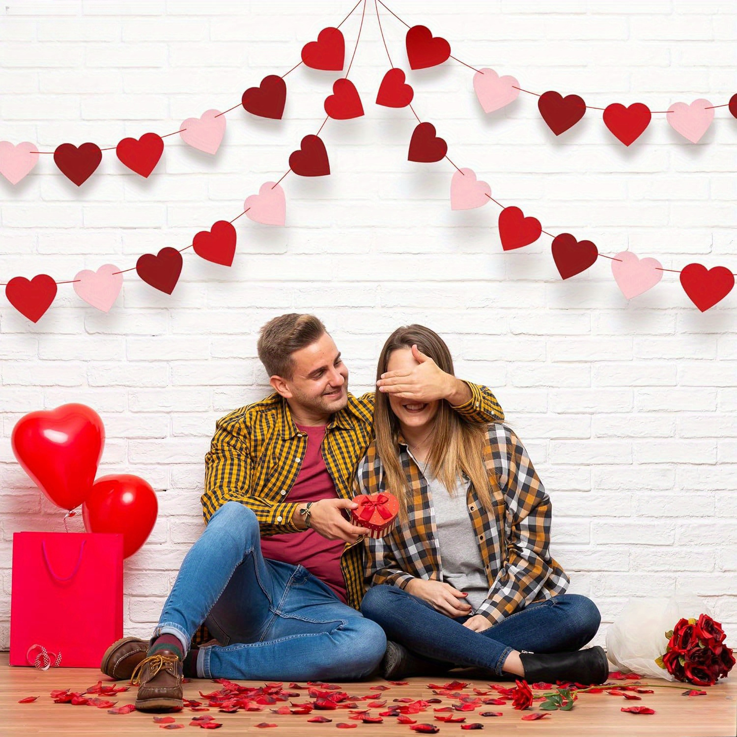 felt heart valentines garland no diy valentines day Temu Australia