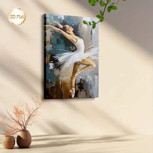 2d flat modern ballet wall poster elegant framed suitable for decor ballet dancer picture in neutral tones beige brown grey black white golden for office decoration wrap around frame