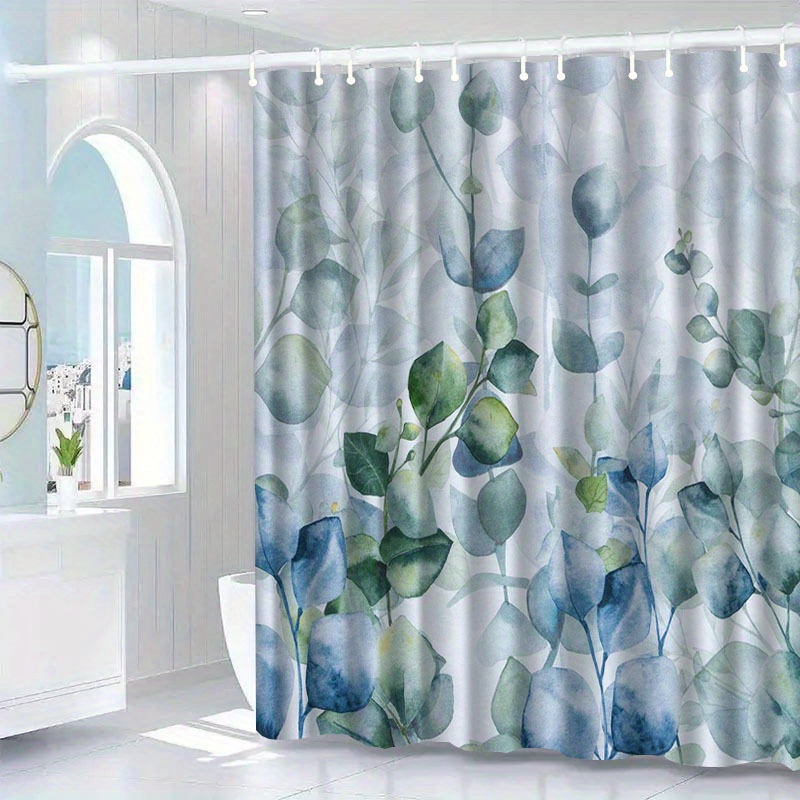 Fresh Floral Pattern Shower Curtain with Hook, Water-Washing
