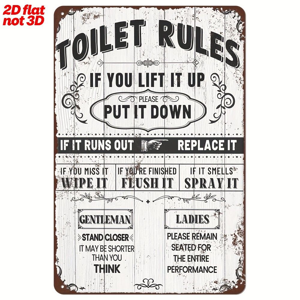 TEMU 2d Flat - 【2d Flat】 2d Flat - [2d Flat] 1pc 2d Flat 8x12in Plaques And Wall Art Outdoor Decor Toilet Rules Vintage Plaque 1pc Black Vintage