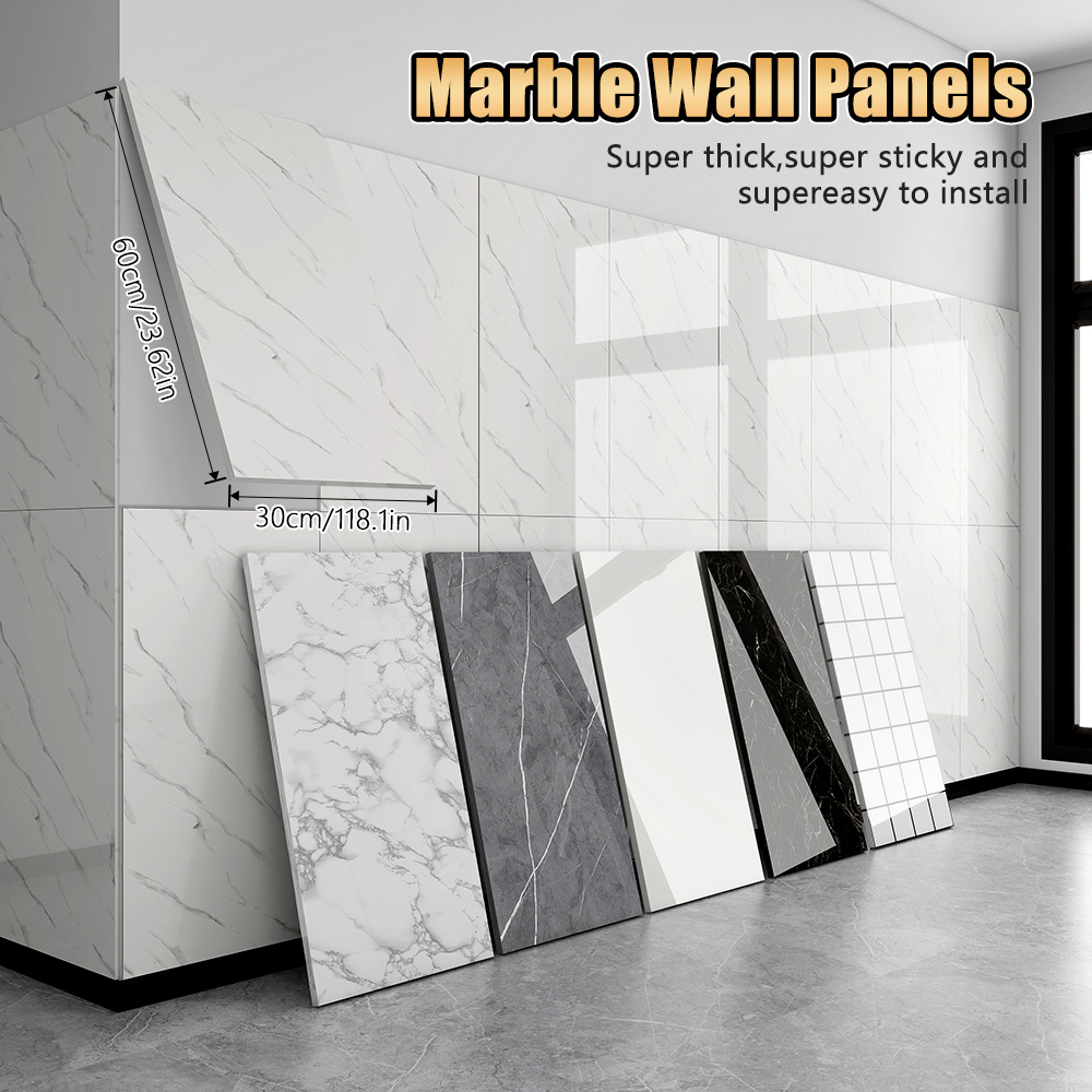   pack self   marble wall panels set oversized white grey black marble sheets peel stick removable vinyl planks bathroom   room glossy     remove reusablelmitation stone   decor