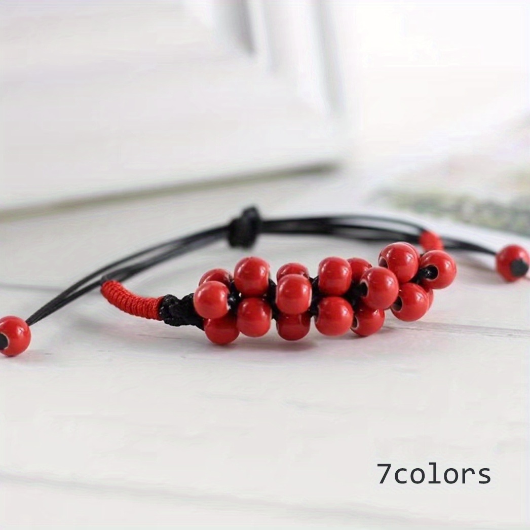Boho Adjustable Bracelet with Red Ceramic Beads - Ethnic Style Women's Jewelry