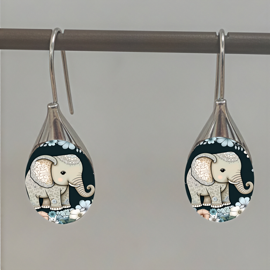 TEMU 2pcs Elephant Earrings Floral Earrings Animal Earrings Nature Earrings Oval Earrings Plant Earrings Unisex Earrings Jewelry Additions Unique