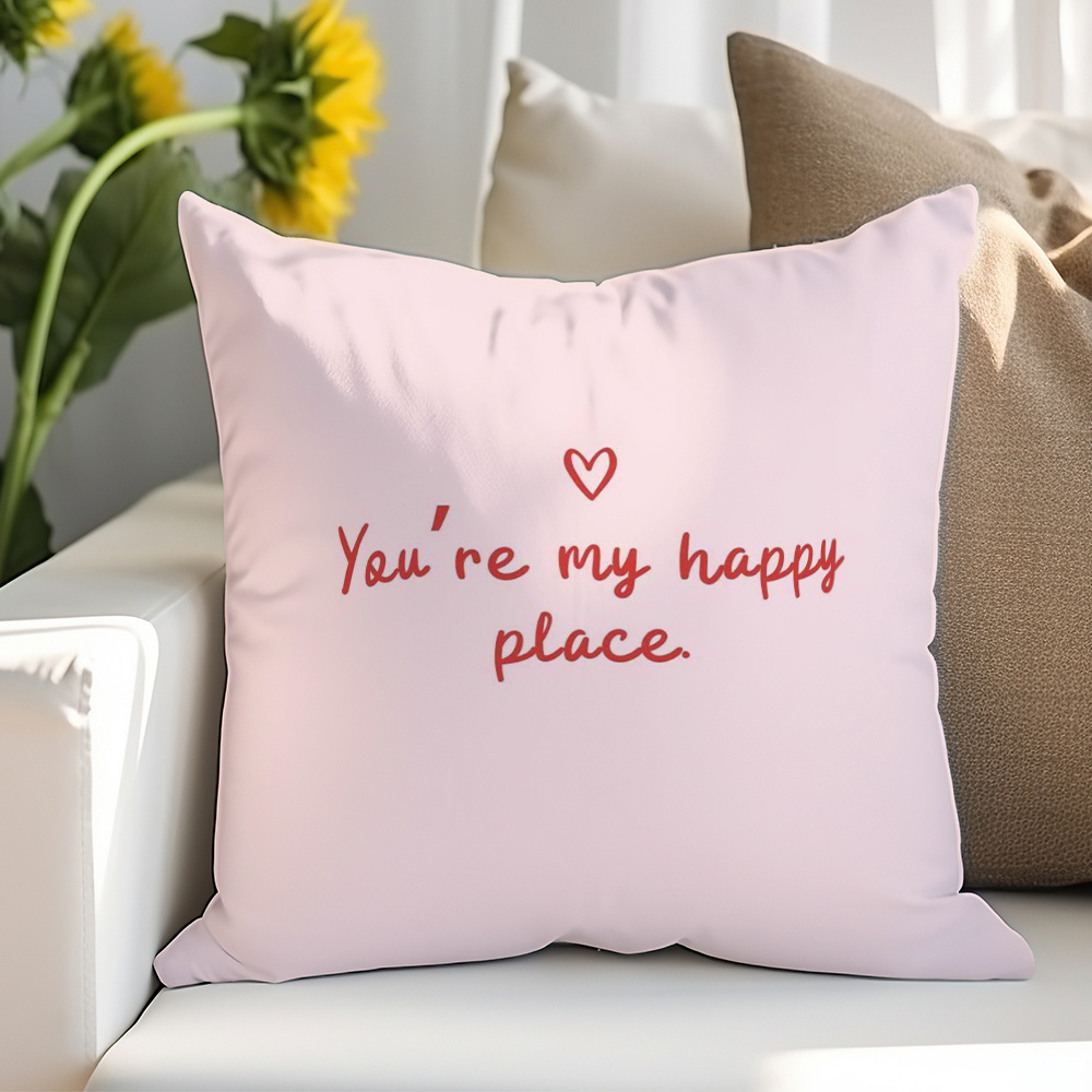 E-shop 1 Stück Rosa Herzförmige Liebeszitat Kissenhülle, Romantischer Roter Buchstabendruck, Kurzflor Material, Reißverschluss-Design, Kissenfüllung