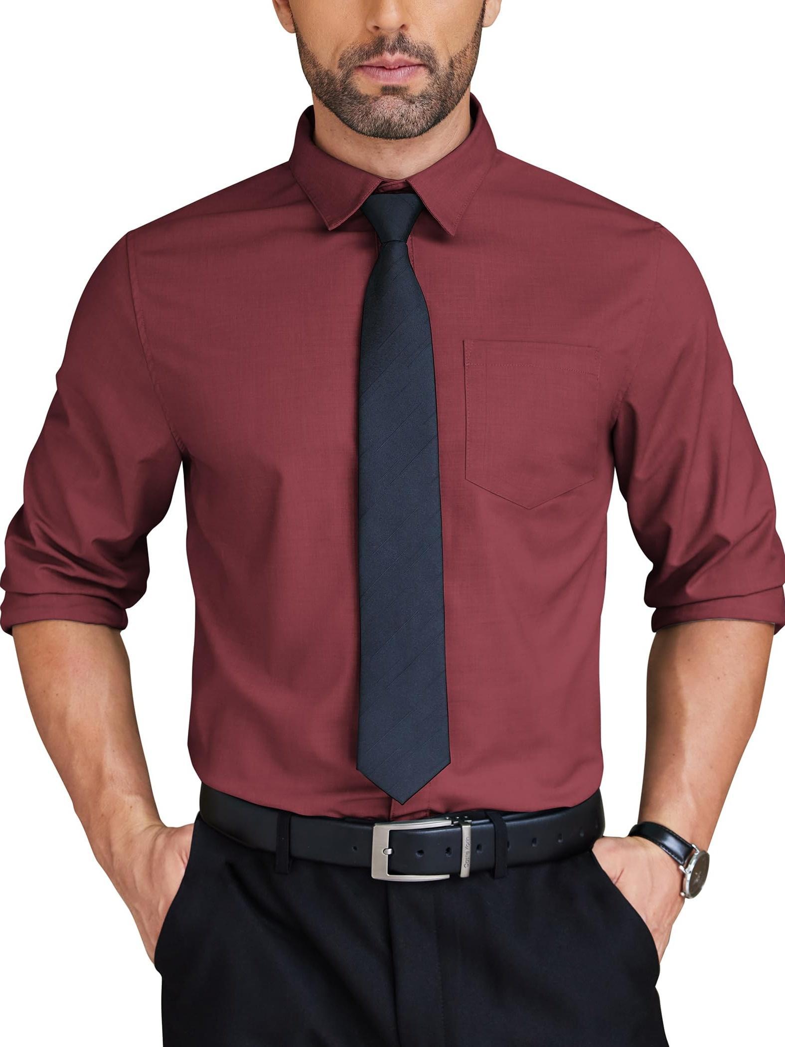 BBIBBI Men's Long Sleeve Dress Shirt - Wrinkle Free, Button Down Business Casual Shirt (Navy Blue)