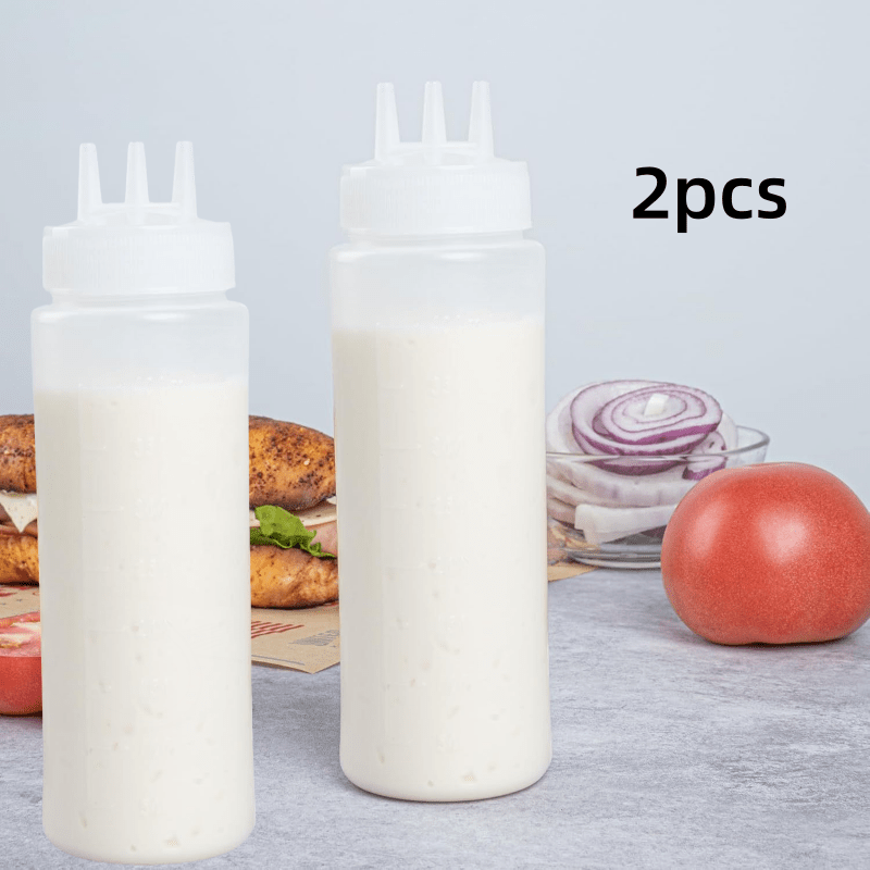 2pcs Squeeze Bottles For Sauces & Oils - Kitchen Condiment Dispensers With Measurement , Three-hole Design For Easy Pouring, Perfect For Salad Dressings, Ketchup, And More