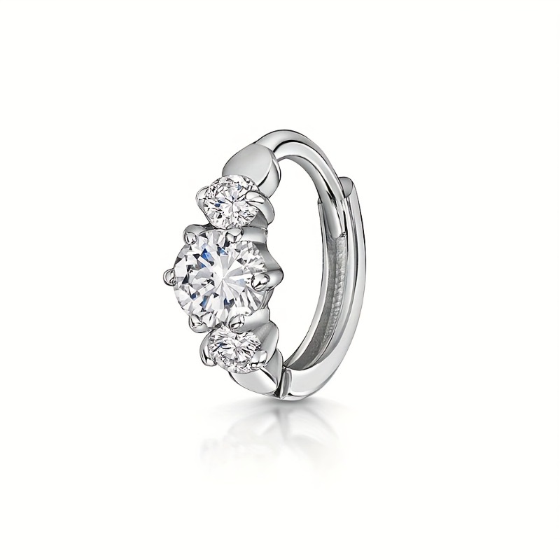 TEMU 1pc Luxury 3 Zirconia Pave Earrings Studs, Commuter Women' Luxury Additions, ' Birthday Date Gift Exquisite Ear Jewelry Present