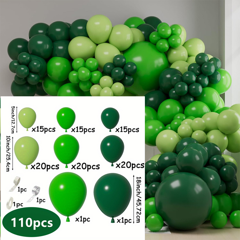 Image of 110pcs Green Balloons Garland Arch Kit Different Sizes 18/10/5inch Dark Green Latex Balloons For Birthday Wedding Graduation Shower Jungle Party Decorations Supplies For Christmas, Halloween