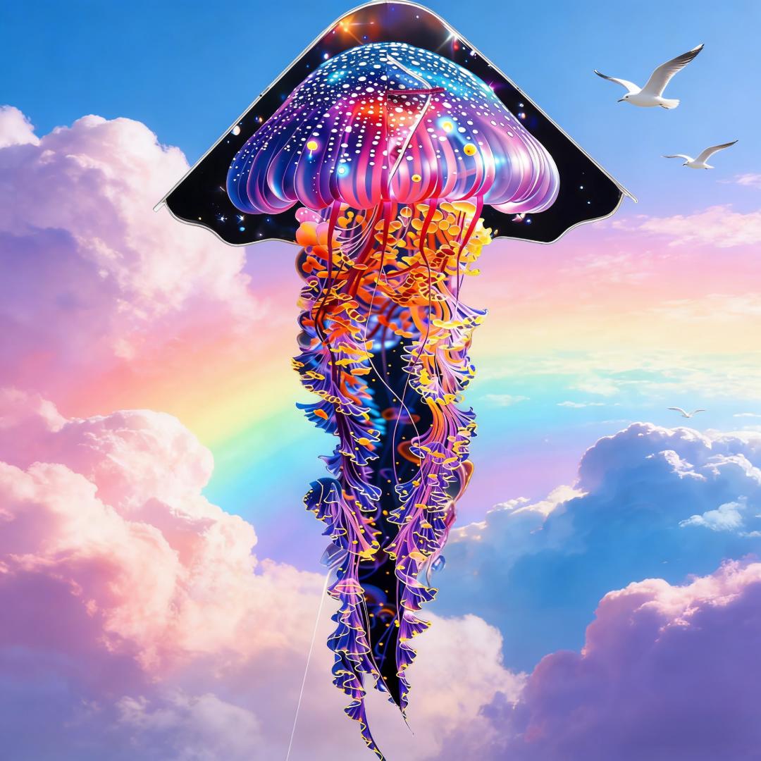 Image of Jellyfish Kite + Board Set, Creative Jellyfish Kite, Glittering Jellyfish Kite, 3d Heat Cutting Technology! Colorful And Ethereal , Creative Holiday Gift, Creative Souvenir!