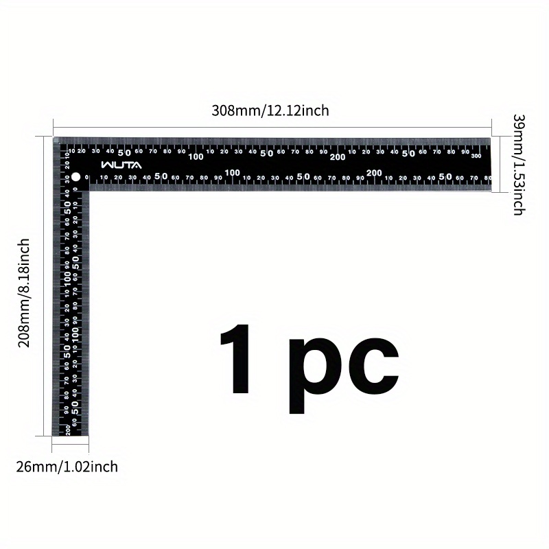 Wuta 1pc Leather Craft Ruler Metal Angle Square Measuring L-shaped Ruler With Precision Double Sided Sae & Metric Scale 300x200mm