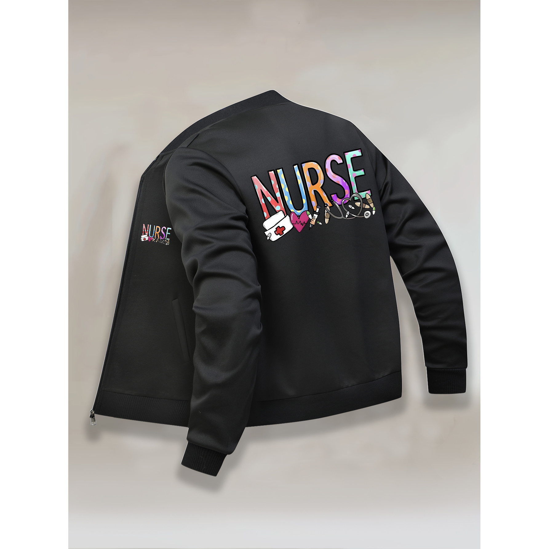 

Nurse Jacket For Women - Polyester, Elastane , Long Sleeve Zip-up With Pockets, Machine Washable, Autumn & Winter, Stand Collar