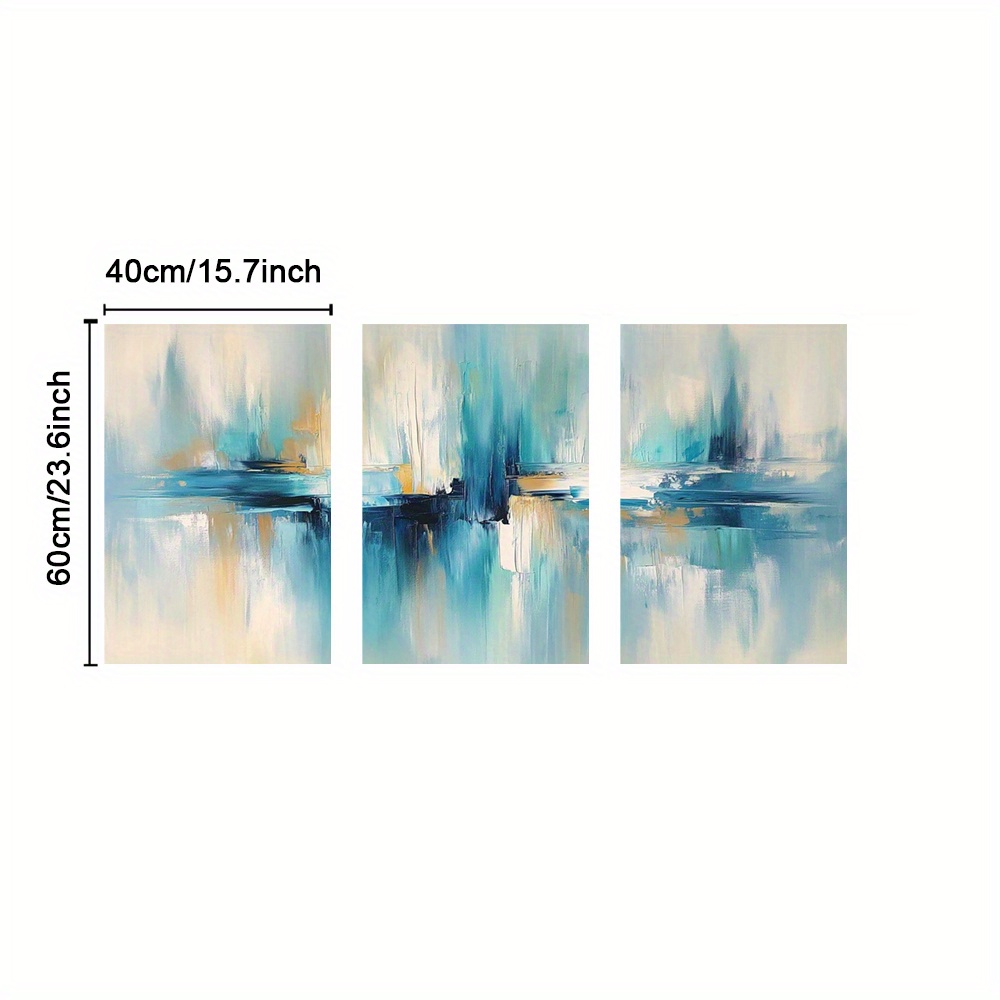 TEMU Set Of 3 Framed Blue Tones Wall Art Decor, Abstract Art Wall Arts, Calm Atmosphere Art Prints, Soft Palette Canvas Print Wall Painting, Wall