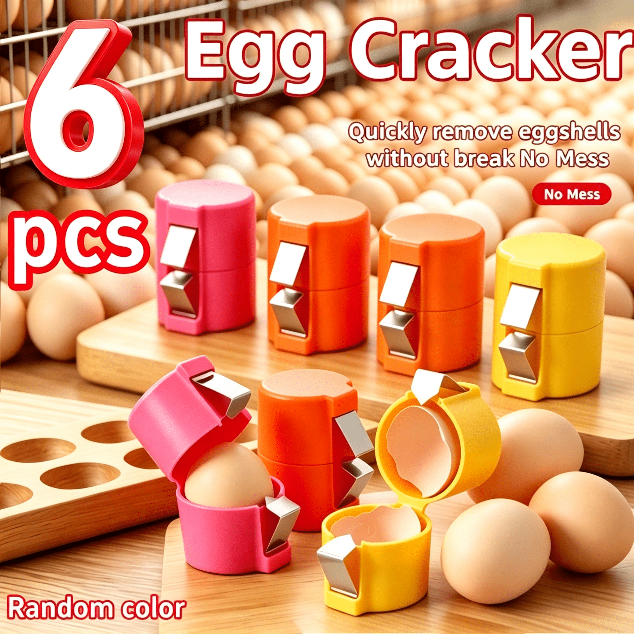 TEMU 6pcs High-quality Automatic Eggshell Peeler And Cracker - Random Color, Easy To Clean, Efficient Shell Removal Without Shell Loss, Eggshell