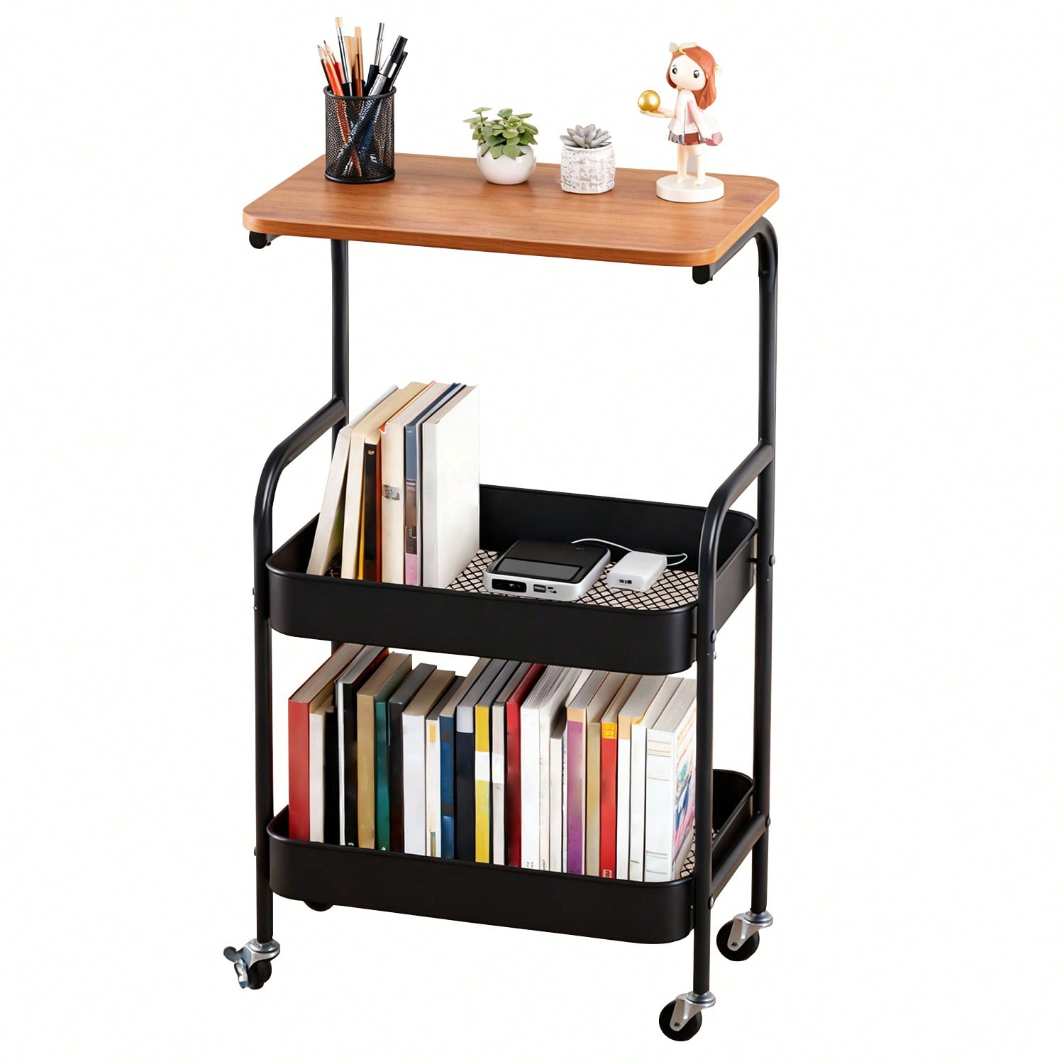 Mobile Storage Organiser With Density Board & 360°swivel Casters | Plastic Side Table Trolley Tabletop For Bathroom, Bedroom, Office, Space- - Ubravoo