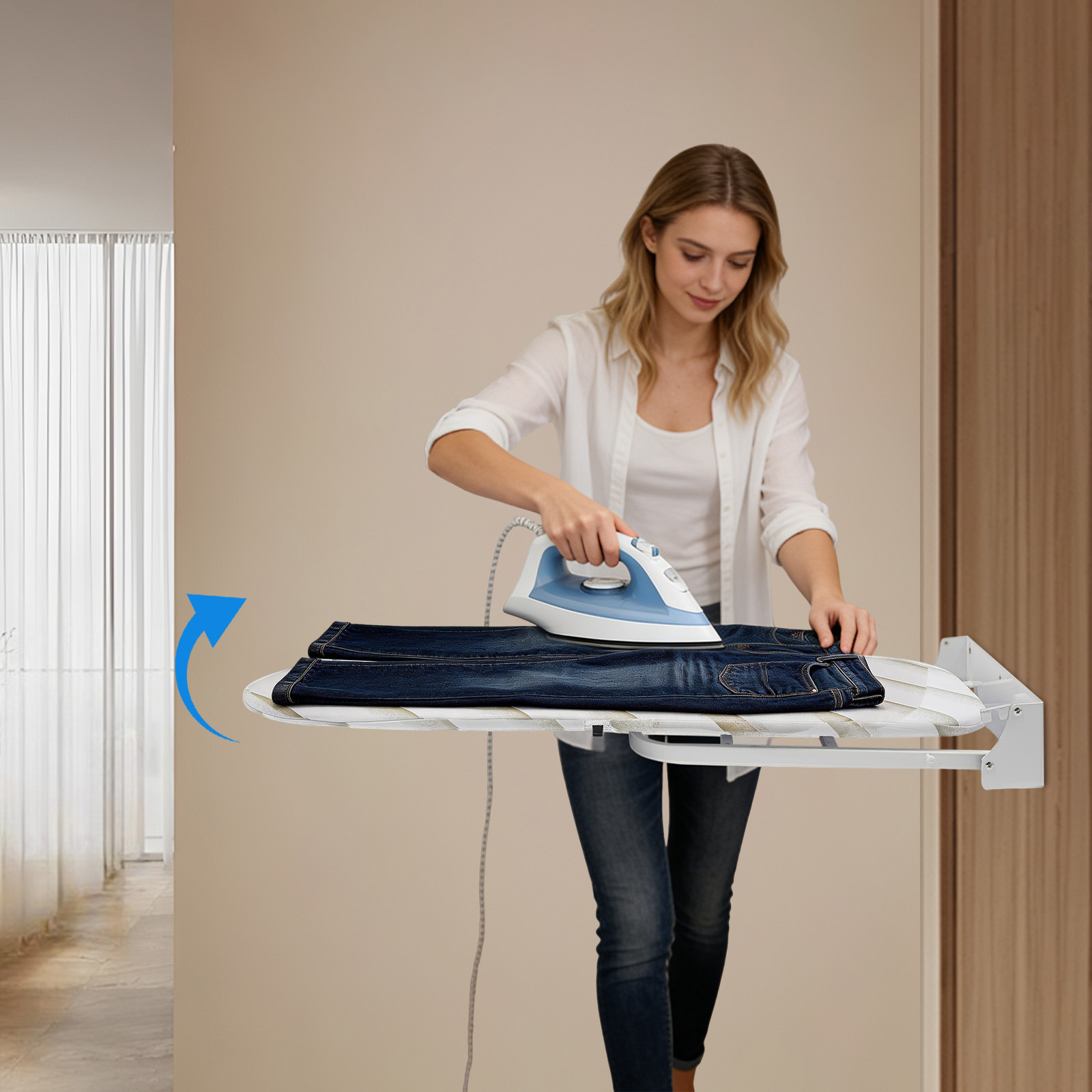 TEMU Planche à repasser pliante murale blanche avec rotation - encombrante, convient aux chambres, buanderies, appartements, compacte pour , pliable