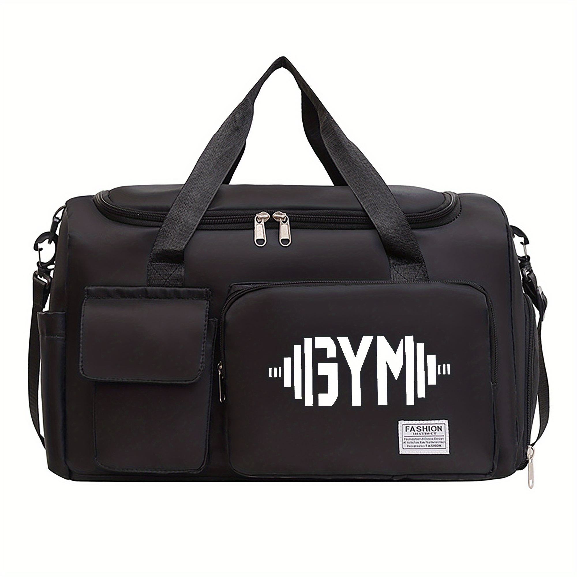Gym Dumbbells Print Travel Bag, Multifunctional Fitness Duffel Bag And Backpack, Large Capacity Casual Nylon Travel Bag, Lightweight, Suitable For Gym, Sports, Overnight