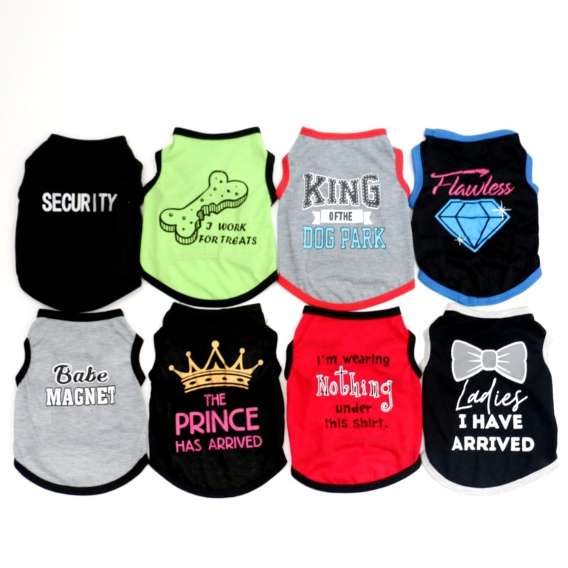E-shop 8er-Set Haustierkleidung für Hunde und Katzen, Frühling-Sommer Buchstaben-Druck T-Shirts, Atmungsaktives Coole Hemd, Jungen Hund Haustier Dünne