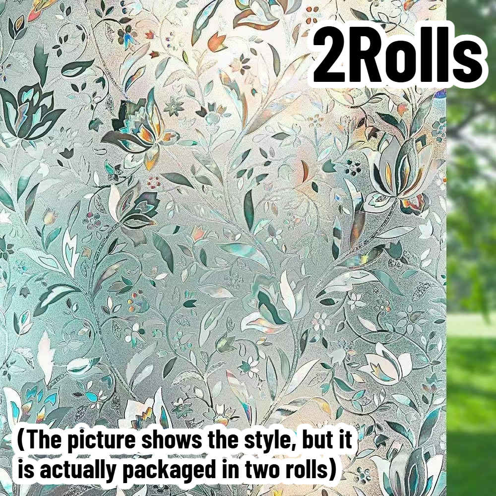 TEMU 2 Translucent Tulip Pattern Privacy Window Film, Self-adhesive No Glue Frosted Glass Sticker, Window Decal For Living Room Office Home Decor