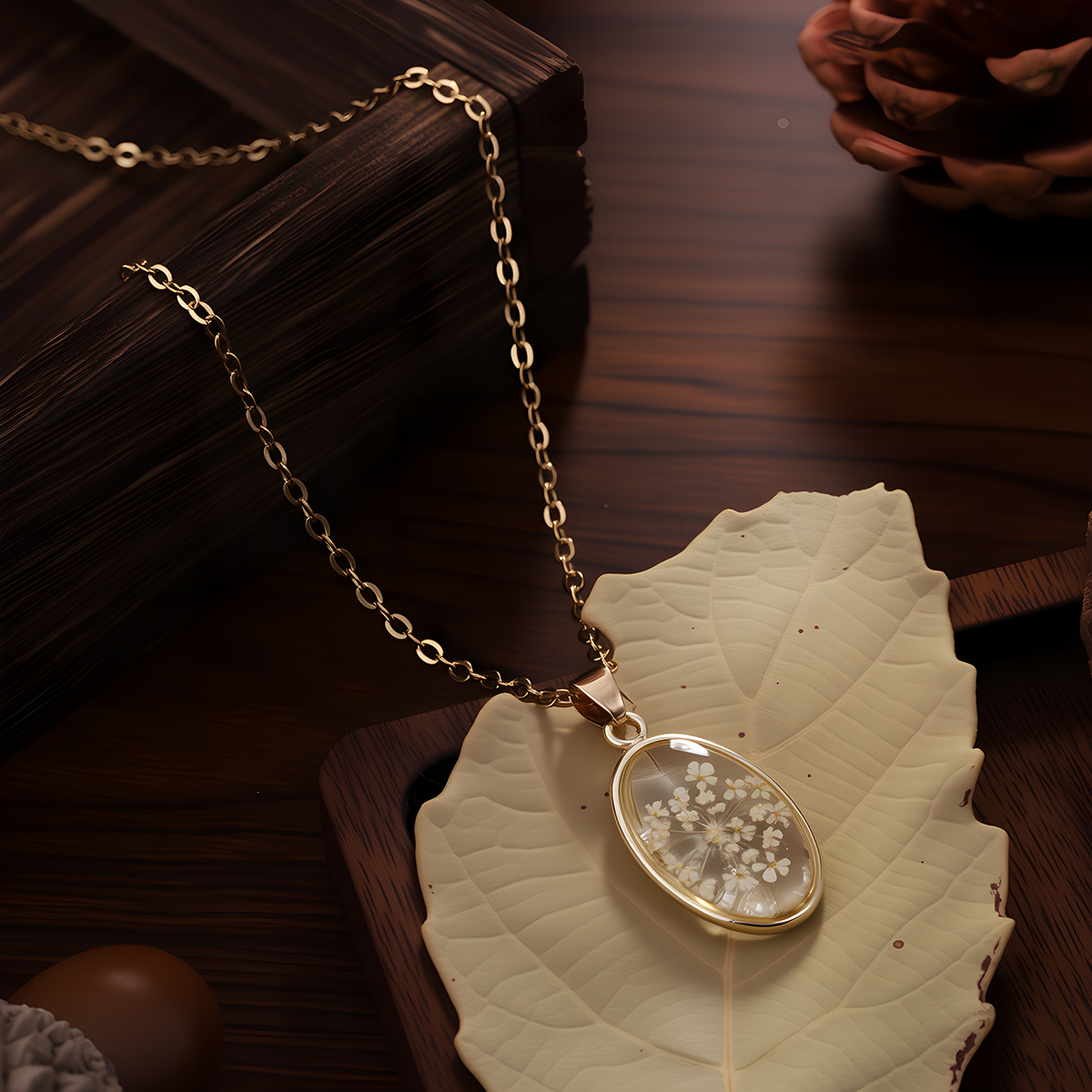 Image of White Flower Necklace, Oval Clavicle Chain With White Small Flowers, Literary Daily Accessory, Women's