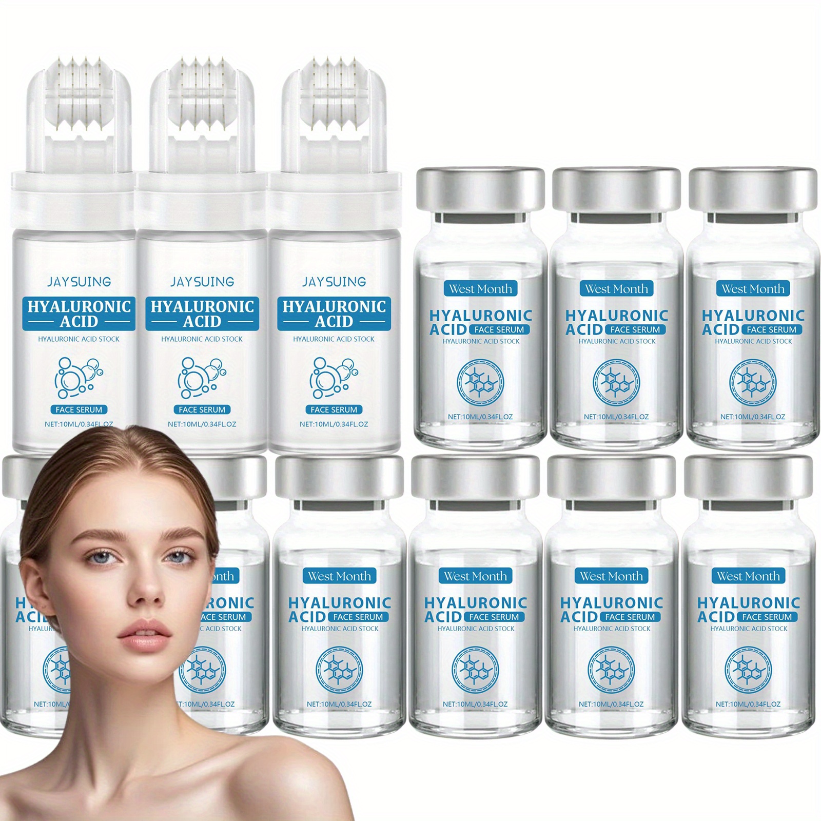 TEMU 3set-12pcs System Hyaluronic Acid Facial Serum, Collagen Moisturizes Skin Care Serum Facial Serum Roller For Men Women For Types, Birthday