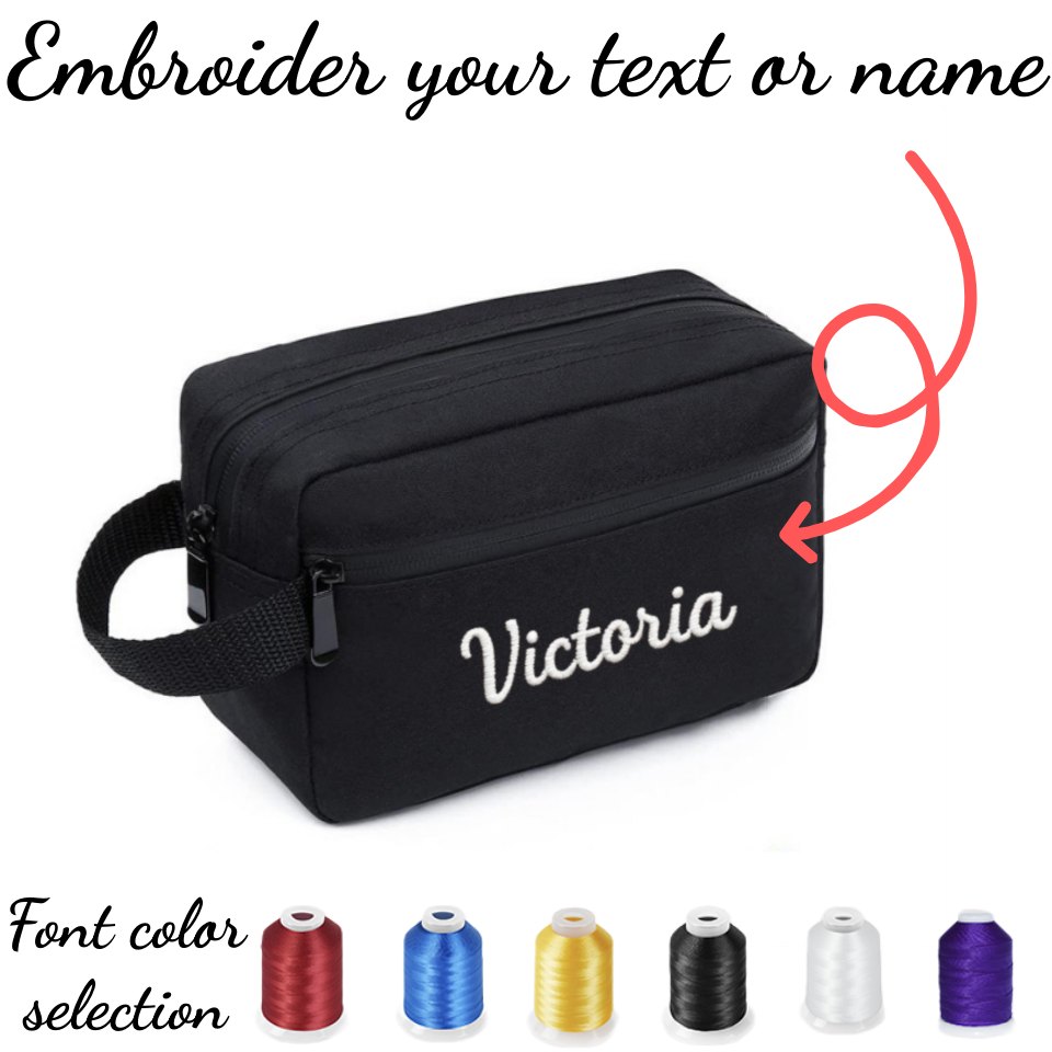 TEMU Custom Embroidered Fashion Handbag, Personalized Name And Text, Multi-compartment Storage Design, Cosmetic And Toiletry Organizer, Unisex