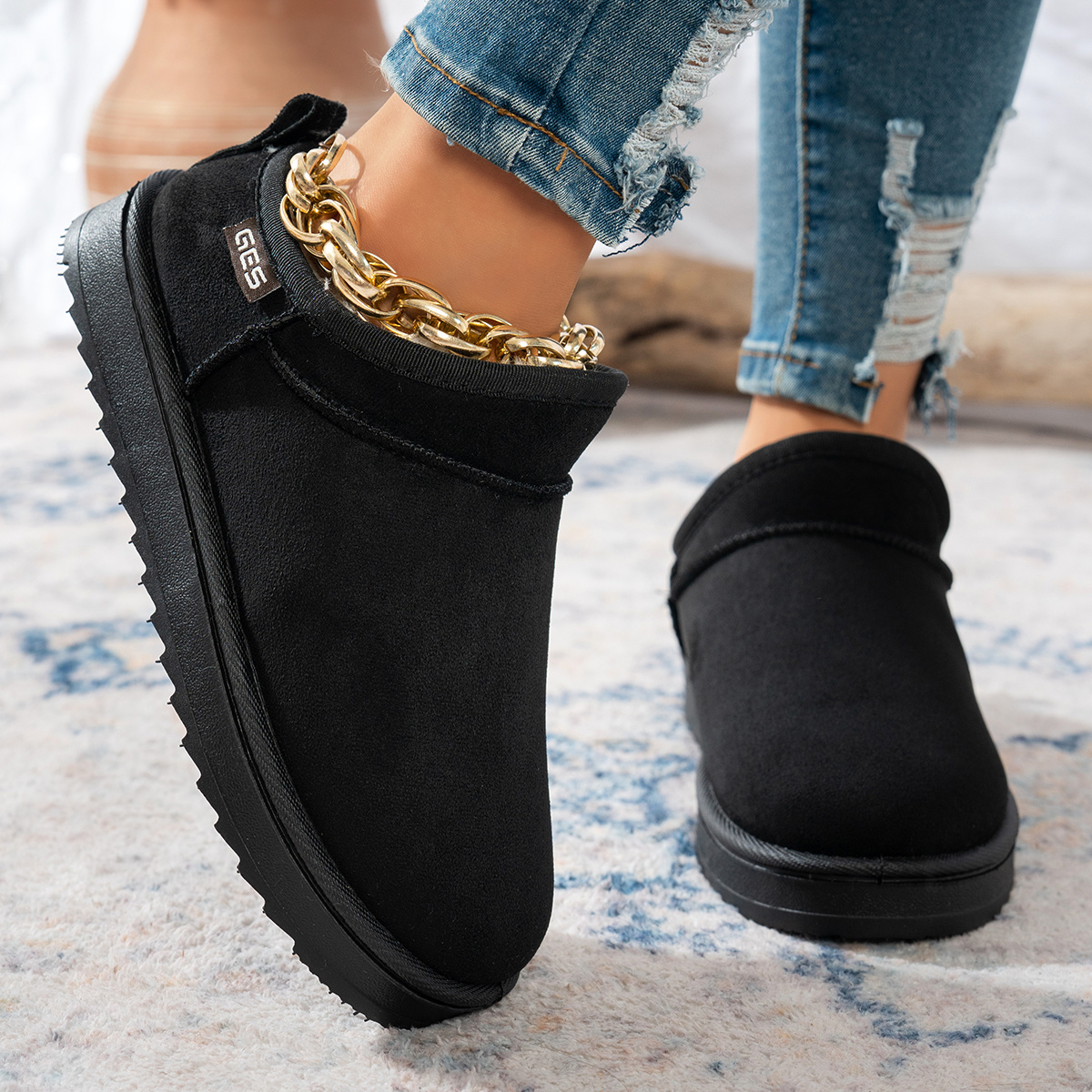 TEMU WDHKUN Mules en peluche épaissie pour femme automne/hiver, Chaussures d'hiver pour femme de haute qualité, Élégantes et stylées, Élégantes et