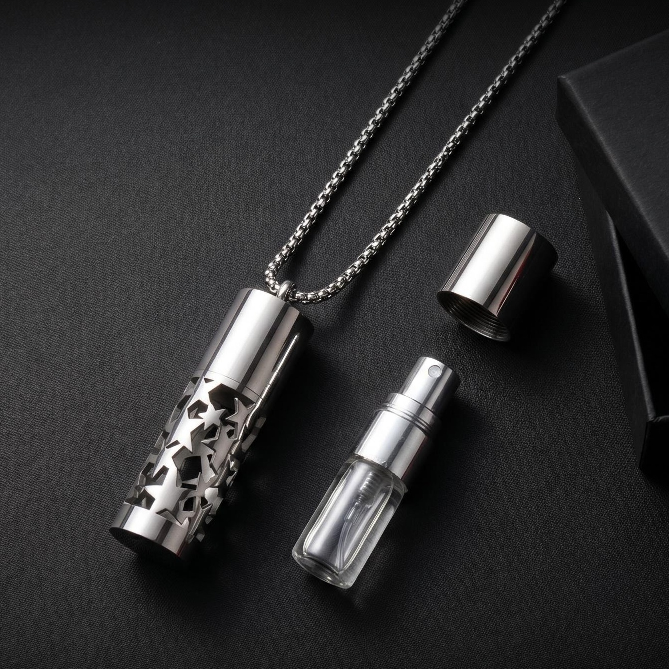 TEMU Mini flacon de parfum portable 2ML avec pendentif, collier, répulsif anti-moustique en acier inoxydable détachable, récipient pour huiles