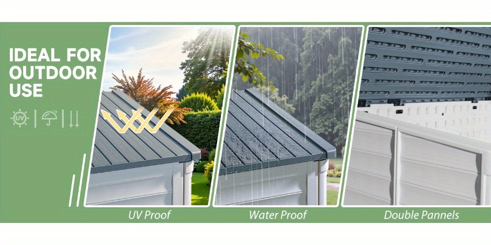 Devoko 34 Cu Ft Resin Outdoor Storage Shed - Waterproof Double Lock Security, No Shelf Design for Trash Can, Garden Tools & Pool Supplies, Durable Weather-Resistant Beige Organizer with Ventilation & Easy Assembly, Outdoor Storage Shed, Tool Organization, Ventilated Design, Sturdy Construction, Storage Sheds