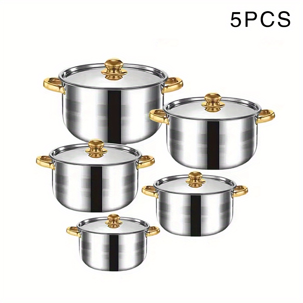 TEMU 5pcs Stainless Steel Cookware Saucepan Set Pan Pot Kitchen Cooking Glass Lid