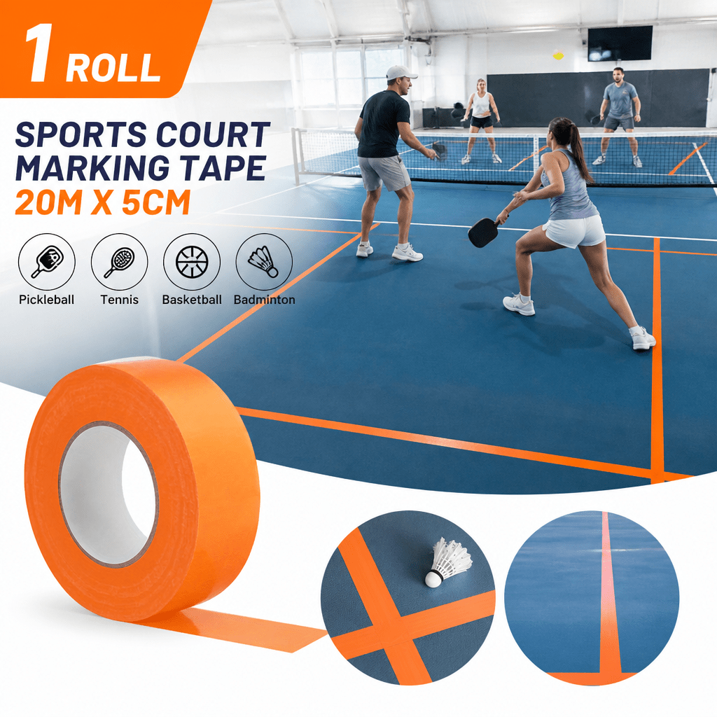 TEMU 1 Roll Orange Sports Court Marking Tape, 20m X 5cm Wide Floor Line Tape, Cut-to-size Tape For Pickleball, Tennis, Basketball, Badminton, Gym