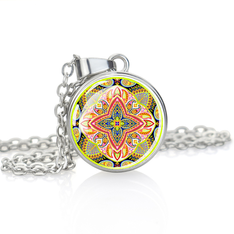 Elegant Single-Sided Button Glass Cabochon Pendant Necklace