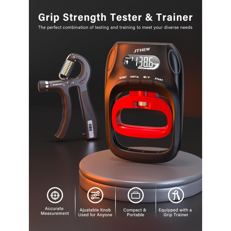electronic grip strength tester trainer -   hand dynamometer with adjustable   (11-132lbs/5-597n), 400lbs/180kg max, digital lcd display, grip counter & user profiles - heavy duty construction for home gym,  , physical relax - ideal for hand strength,  , weightlifting, pullup assistance, ergonomic handles,   materials, fitness accessory, fitness enthusiasts Product details 1