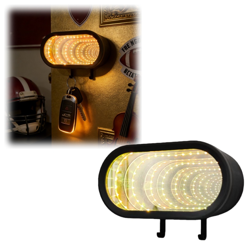 TEMU Infinite Mirror Tunnel Light, Multifunctional Led Infinite Extendable Mirror Night Light, Wall-mounted Key Hook Display Box, Sensory , Flowing
