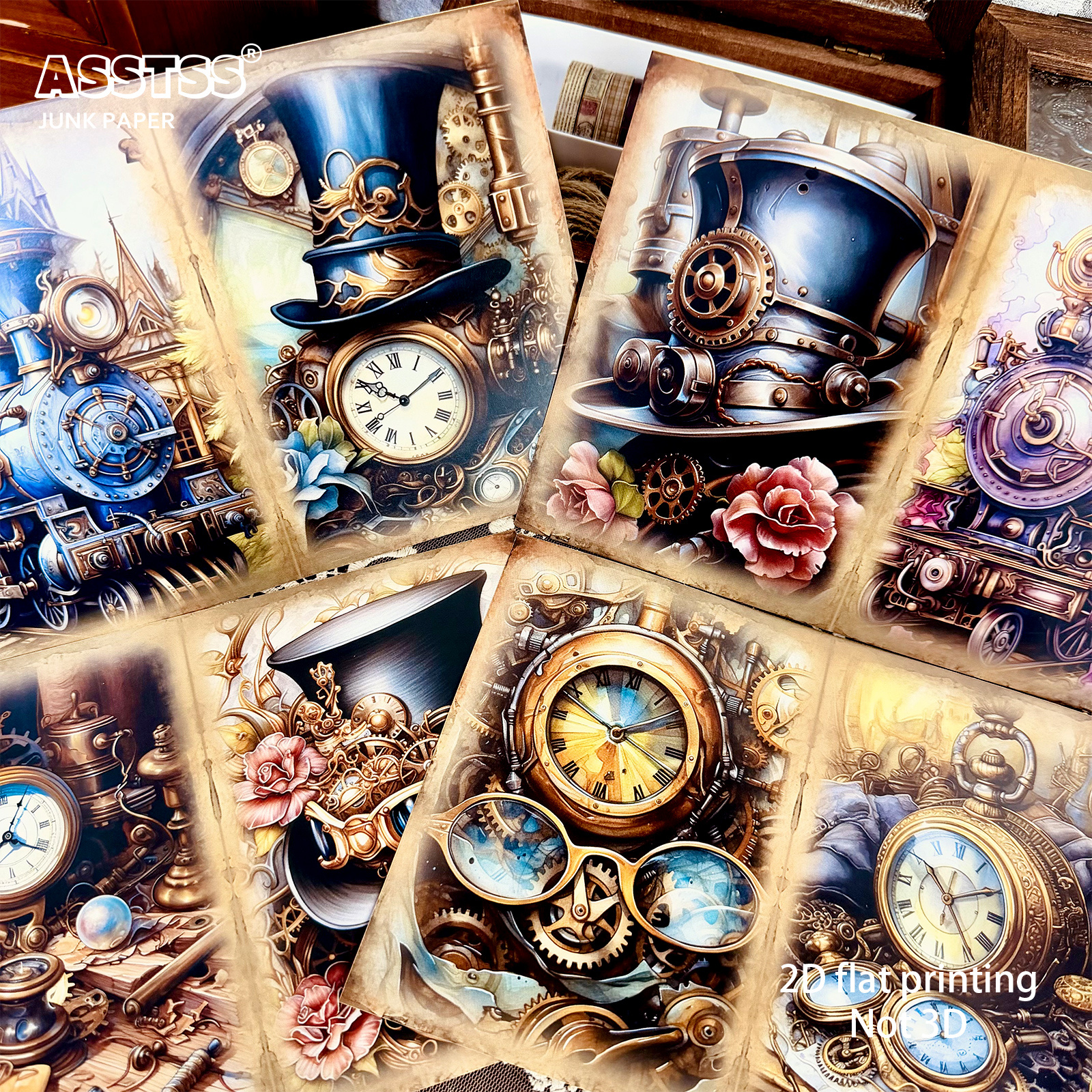TEMU ASSTSS Lot de 20 feuilles A5 [Plat 2D] Style Steampunk Vintage pour Journaux Créatifs DIY Junk Journals, de Papier de Décoration pour